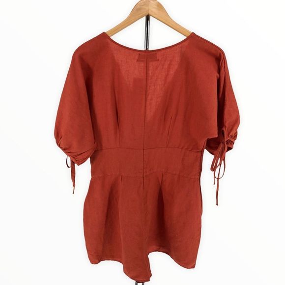 Urban Outfitters Lily Linen Blend Terra Cotta Short Sleeve Button Romper Medium - Picture 9 of 14